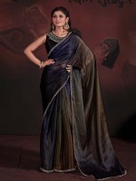 Shaded Navy Blue Pure Satin Georgette